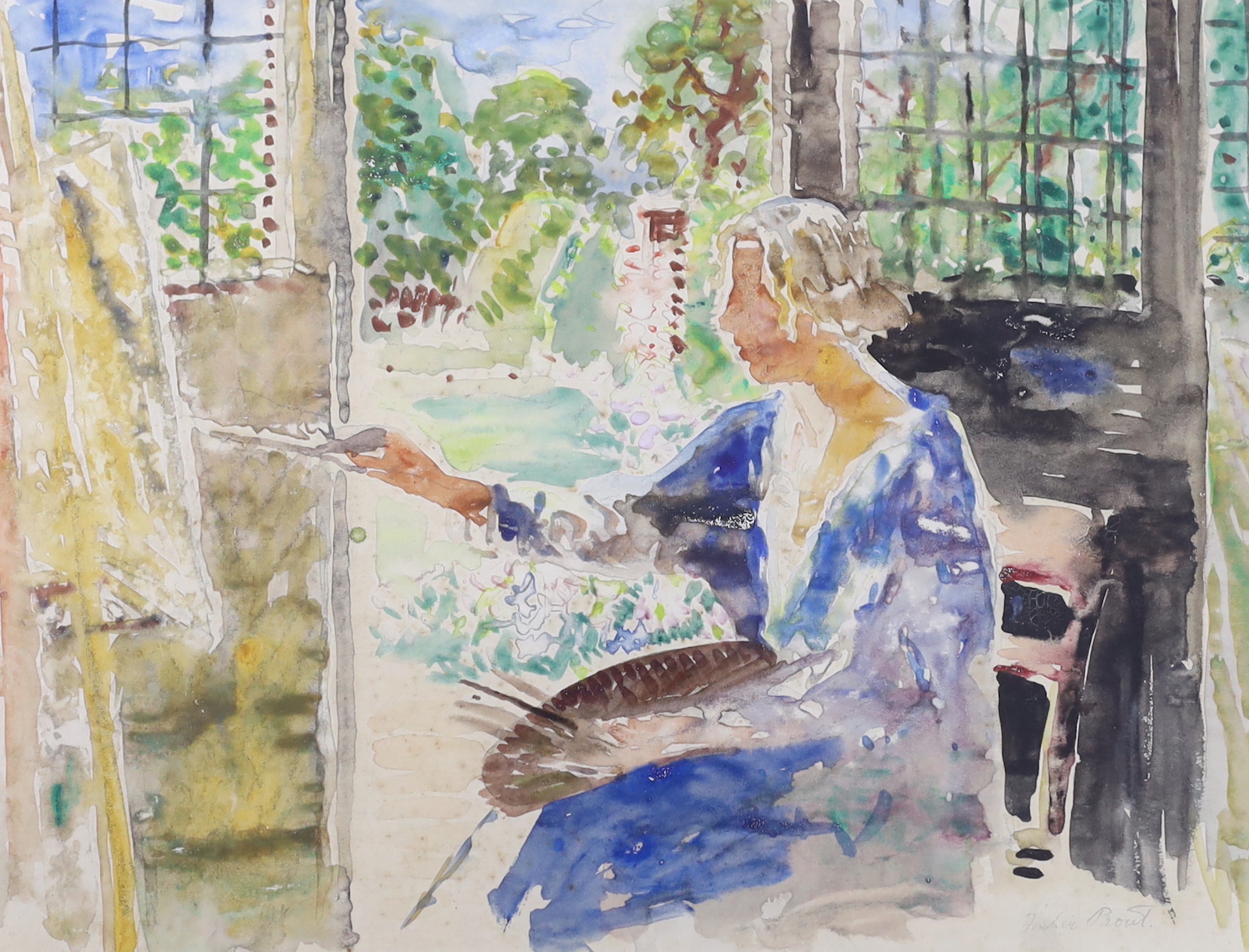 Margaret Fisher Prout ARA (1875-1963), watercolour, Portrait of an artist, signed, inscribed verso, purchased Studio Sale 11th November 1986, Philips, 22 x 30cm